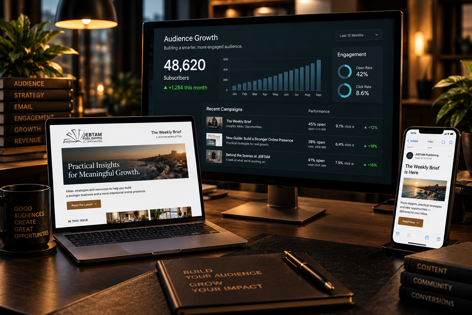 Email marketing and audience growth across newsletter, subscriber analytics and mobile email